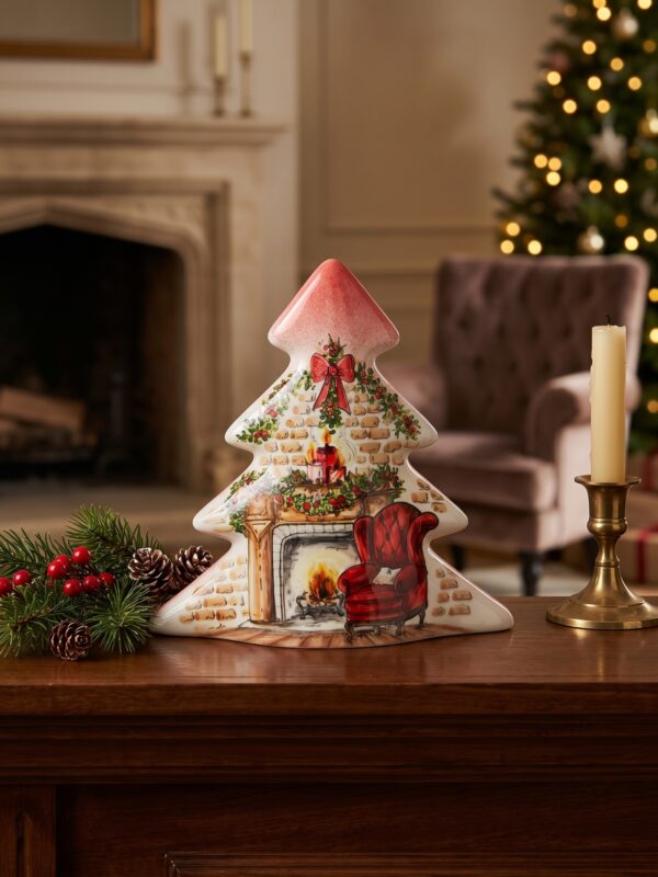 Albero in ceramica con camino di Natale