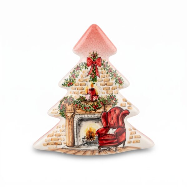 Albero in ceramica con camino di Natale