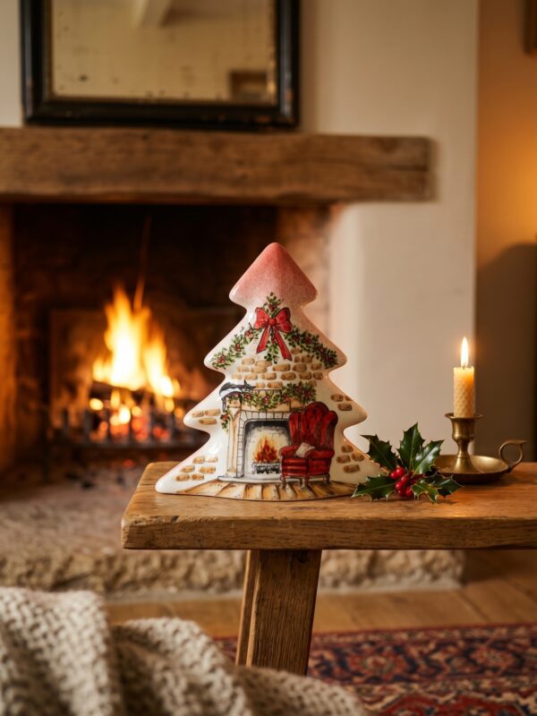 Albero in ceramica con camino natalizio