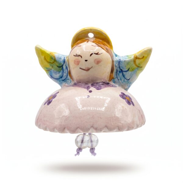Angelo sospeso in ceramica con dettagli lilla