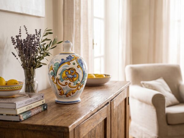 Barattolo in Ceramica Decorato a Mano con Coperchio