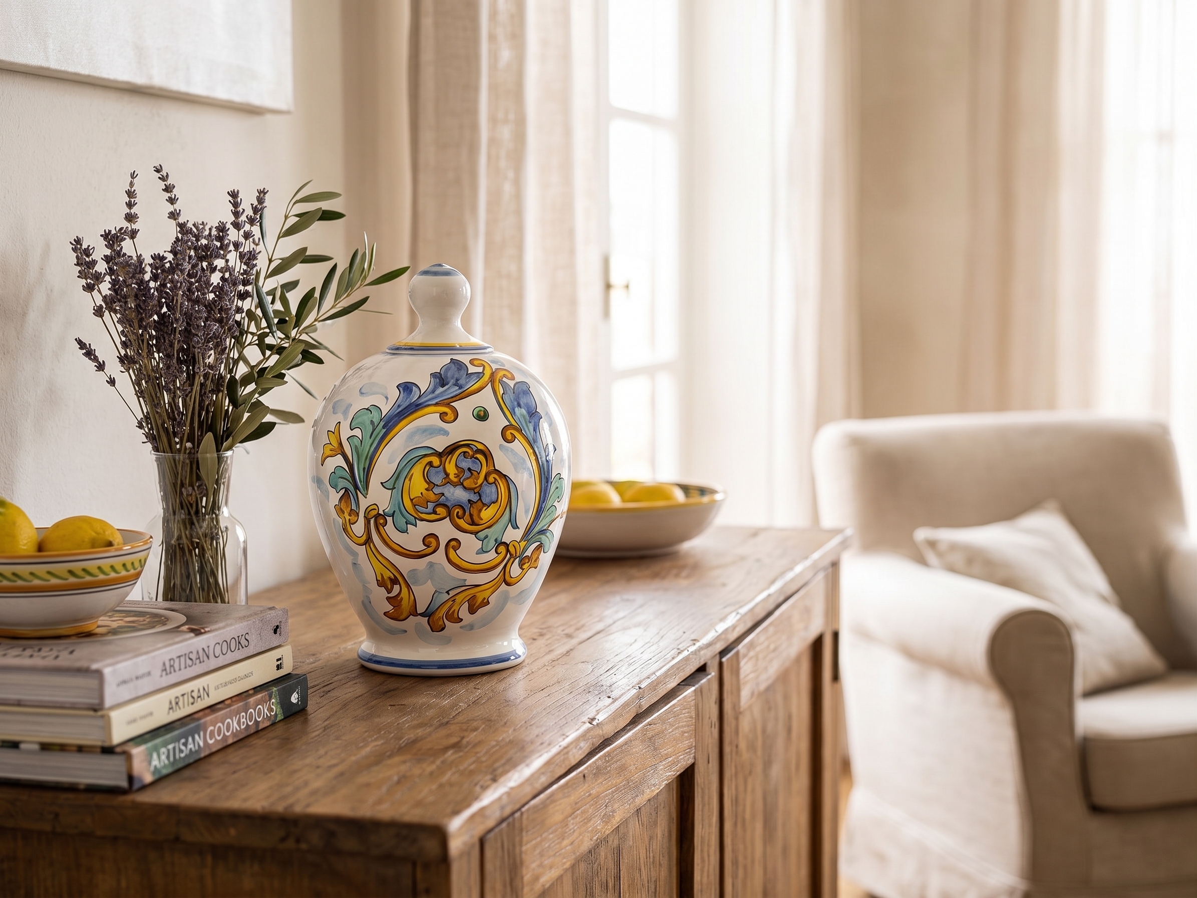 Barattolo in Ceramica Decorato a Mano con Coperchio