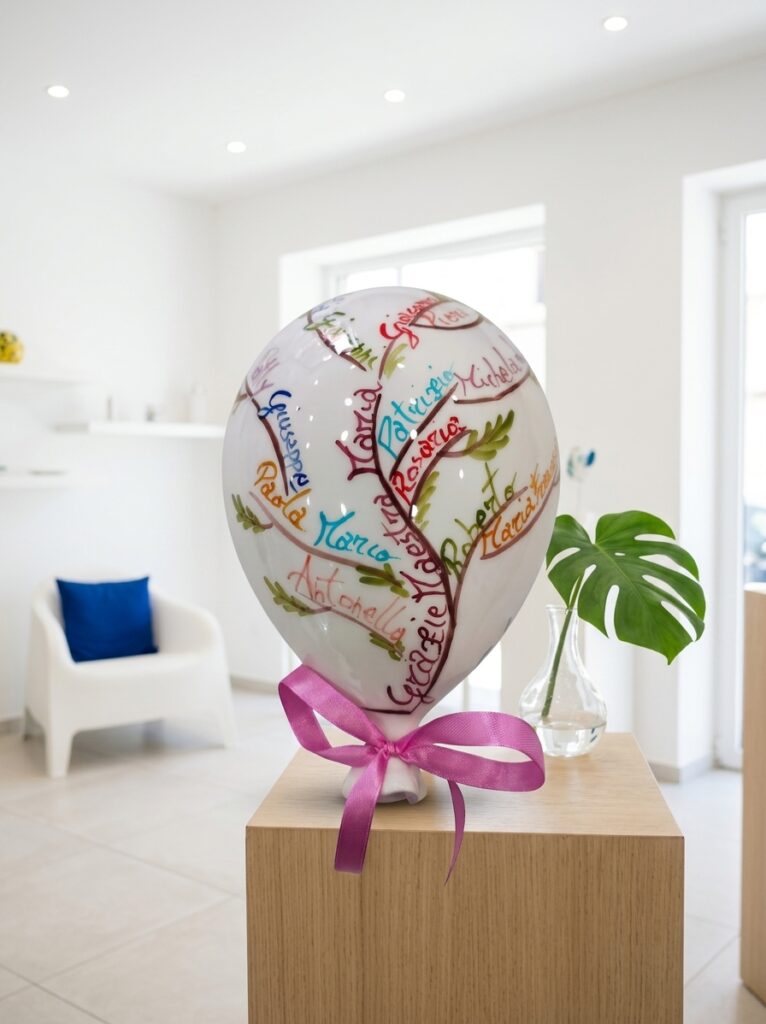Palloncino in ceramica personalizzato per bomboniera 18 anni esposto nello showroom