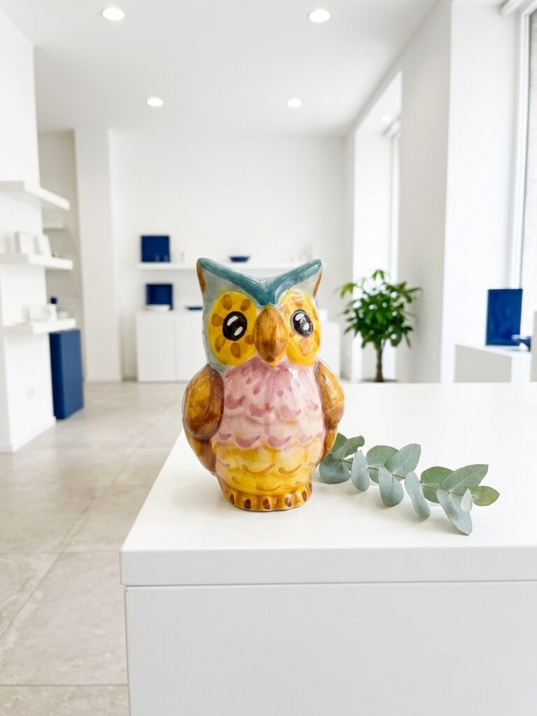 Gufo portafortuna in ceramica dipinto a mano ideale come bomboniera bosco incantato