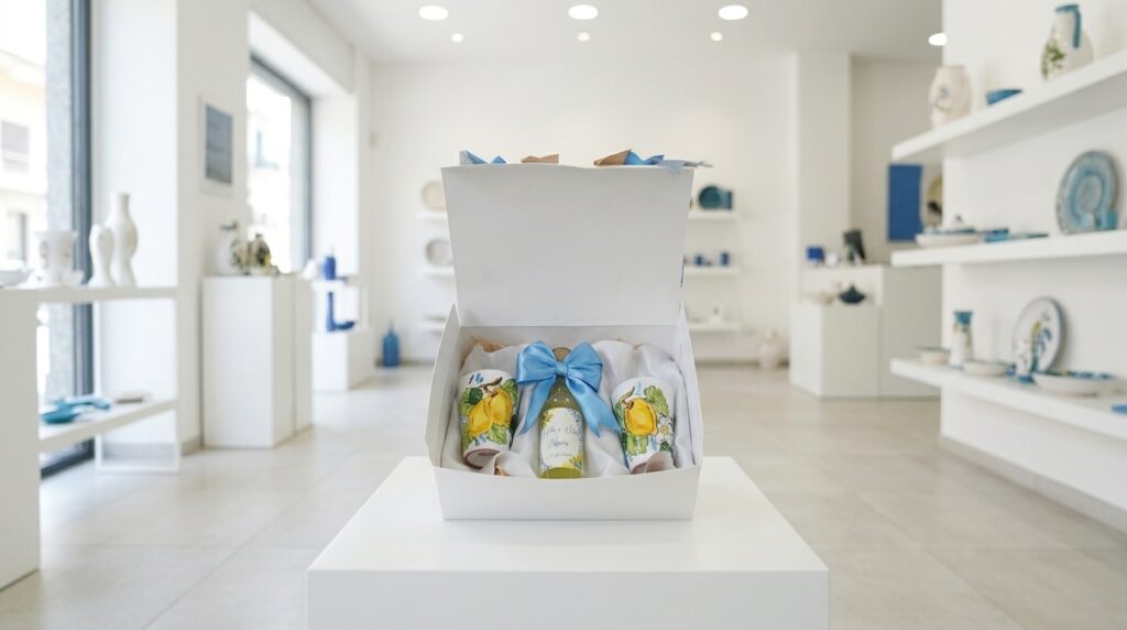 Profumatore a forma di mongolfiera in ceramica artigianale esposto nello showroom di Napoli