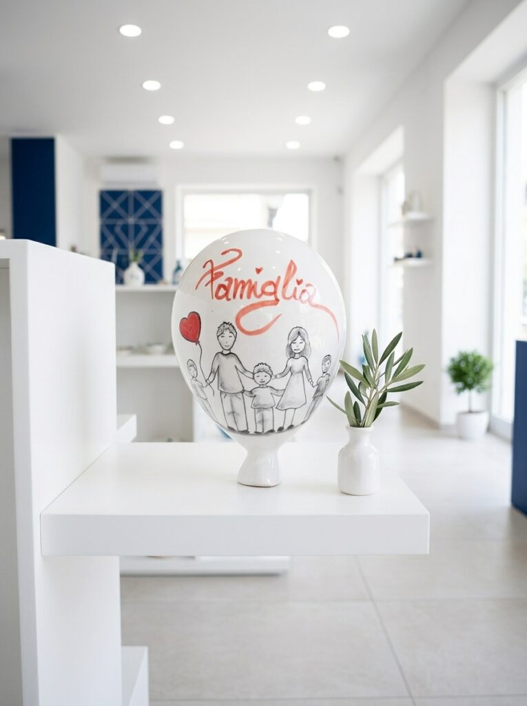 Mongolfiera in ceramica con frase motivazionale per bomboniera matrimonio intima