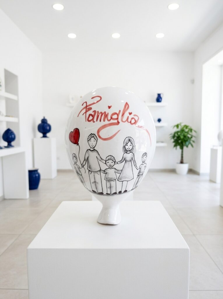 Palloncino in ceramica Famiglia per decorazione da parete esposto nello showroom