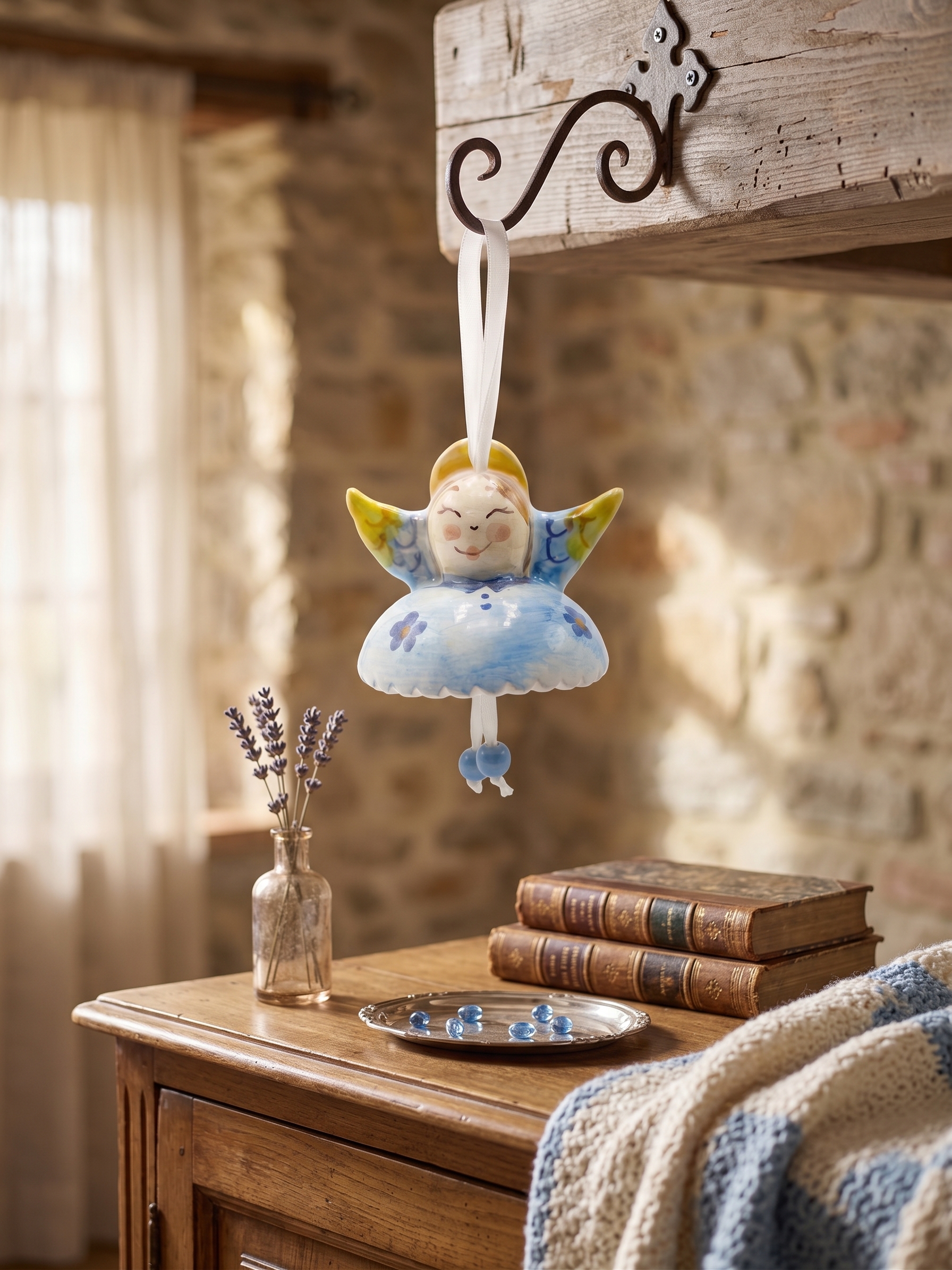Campanella Angelo in Ceramica Azzurro da Appendere