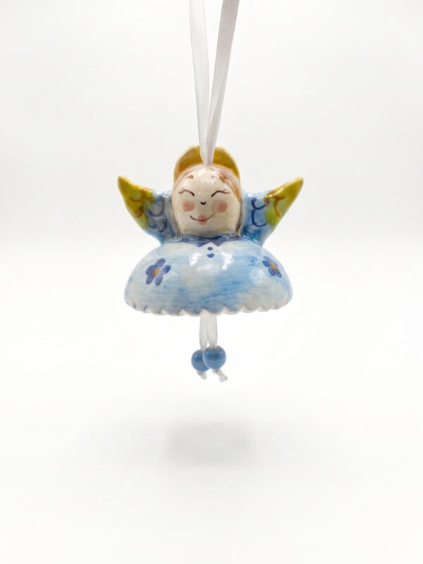 Campanella Angelo in Ceramica Azzurro da Appendere
