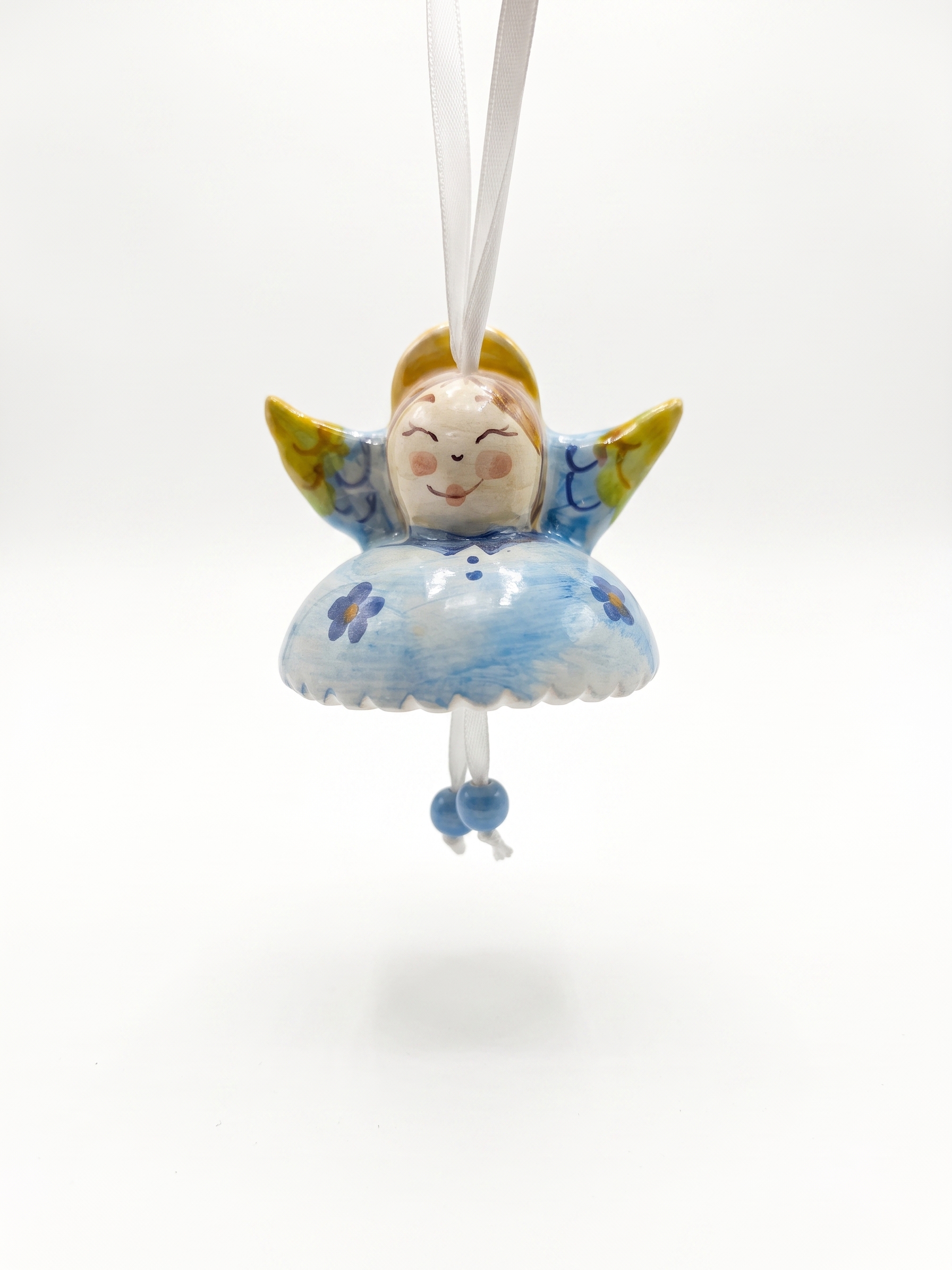Campanella Angelo in Ceramica Azzurro da Appendere