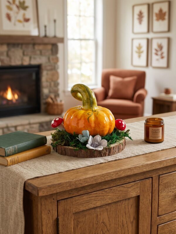 Centrotavola in ceramica con zucca autunnale