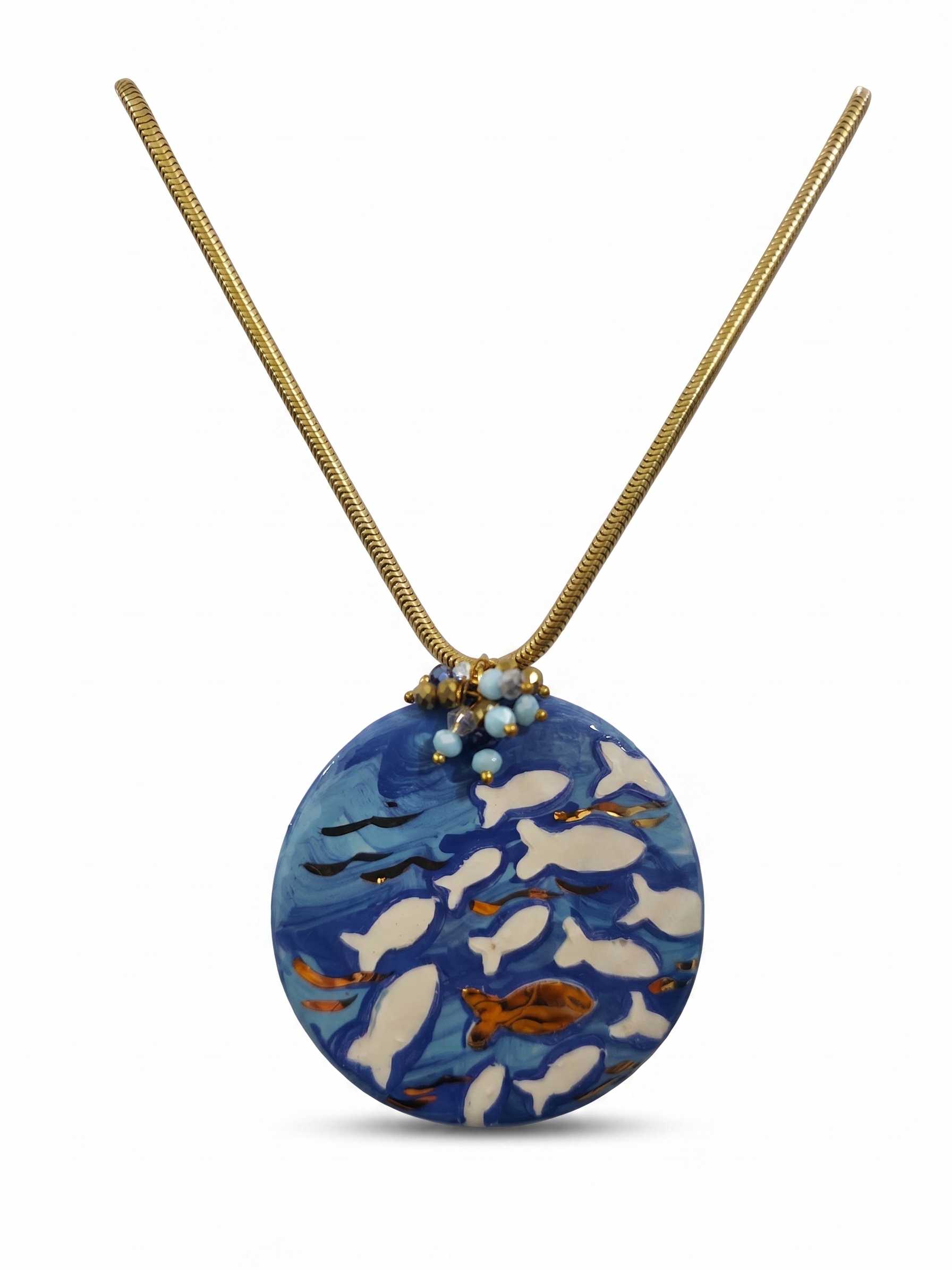 Collana con Ciondolo in Ceramica Dipinto a Mano Pesci