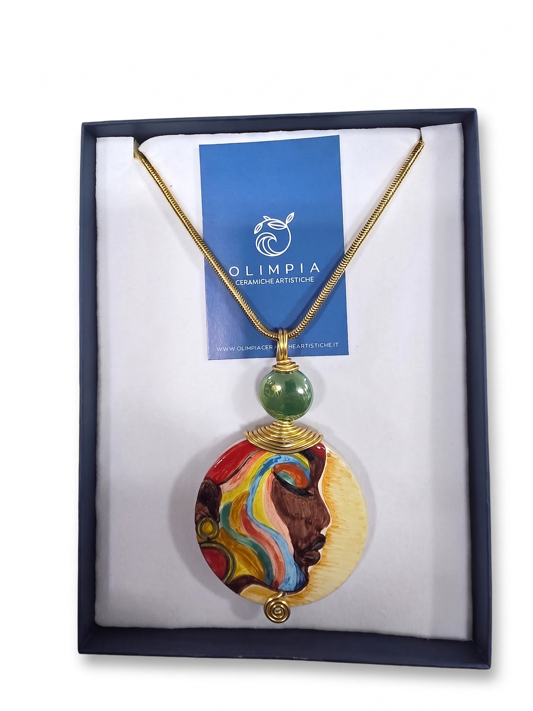 Collana con Ciondolo in Ceramica Dipinto a Mano Volto