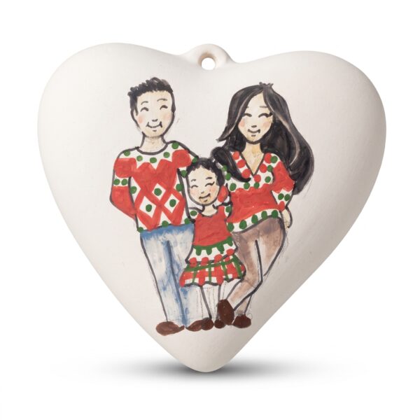 Cuore in ceramica con ritratto di famiglia