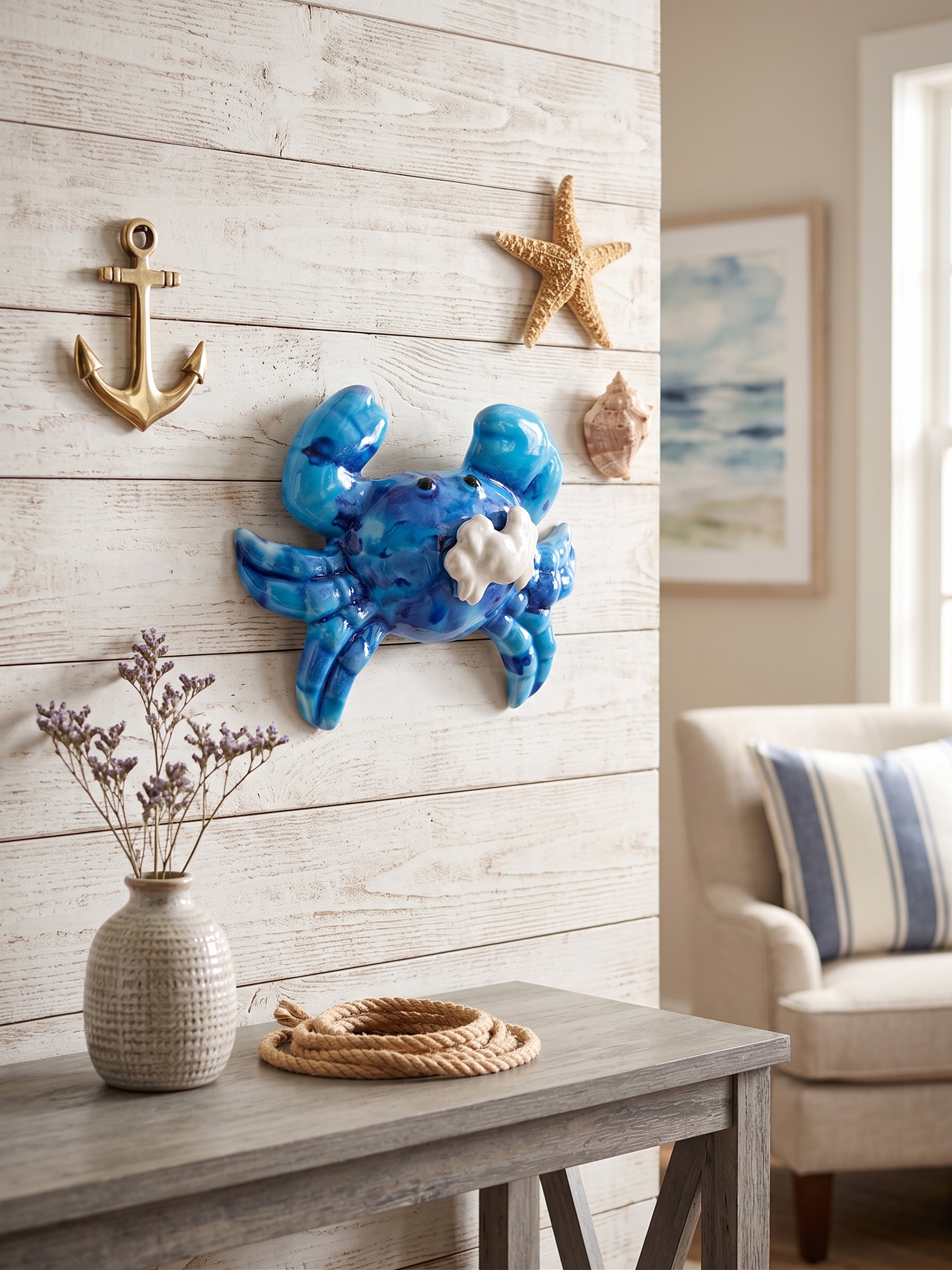 Granchio in Ceramica Blu Decorazione da Parete Marina