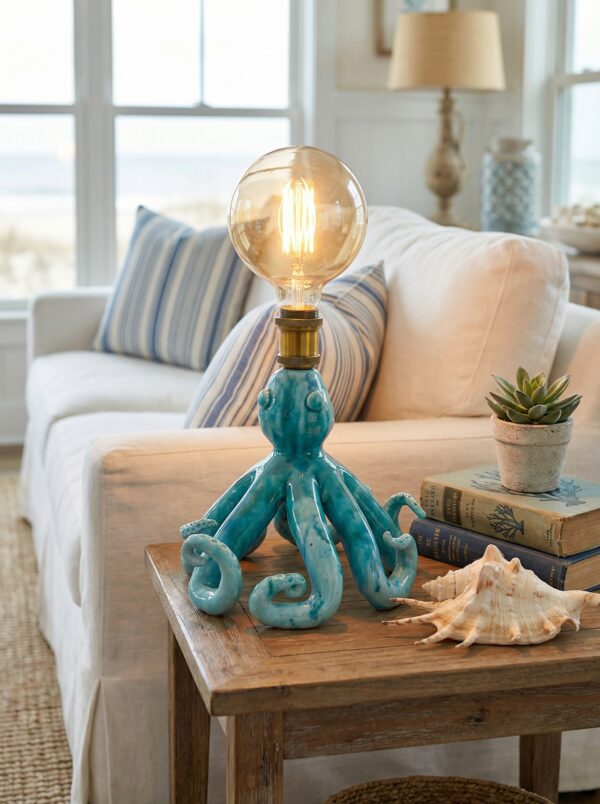 Lampada Polpo in Ceramica Turchese - Arredo Marino