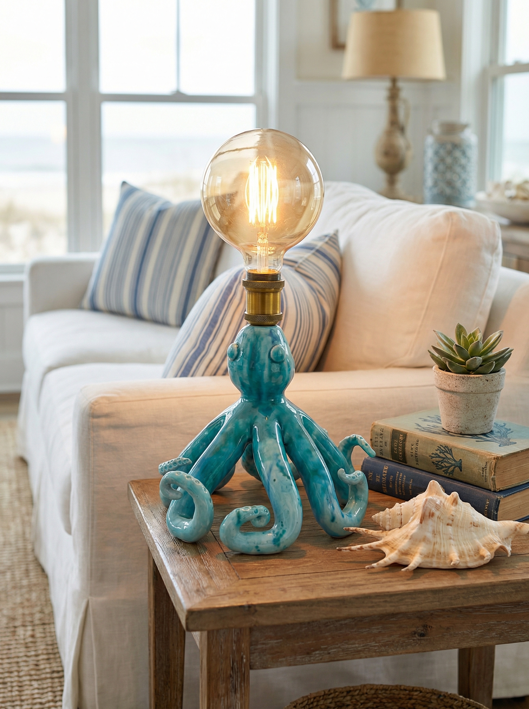 Lampada Polpo in Ceramica Turchese - Arredo Marino
