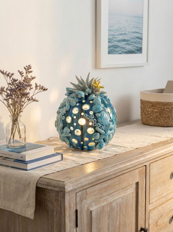 Lampada Pumo Marino Blu in Ceramica con Conchiglie