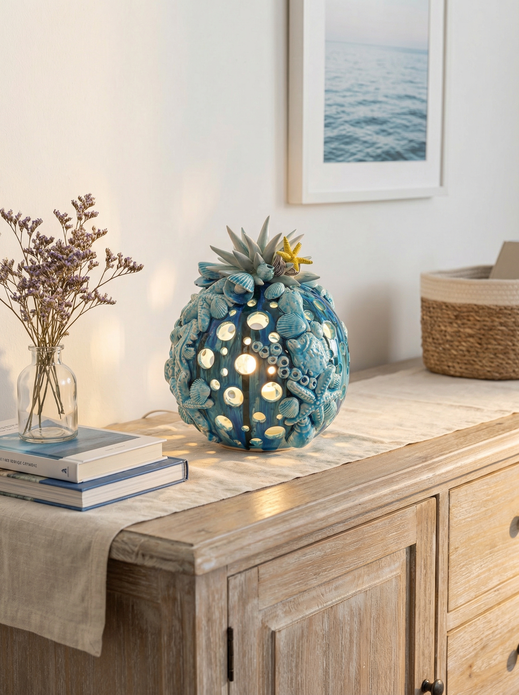 Lampada Pumo Marino Blu in Ceramica con Conchiglie