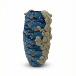 Lume in Ceramica Traforato con Cavallucci Marini Blu
