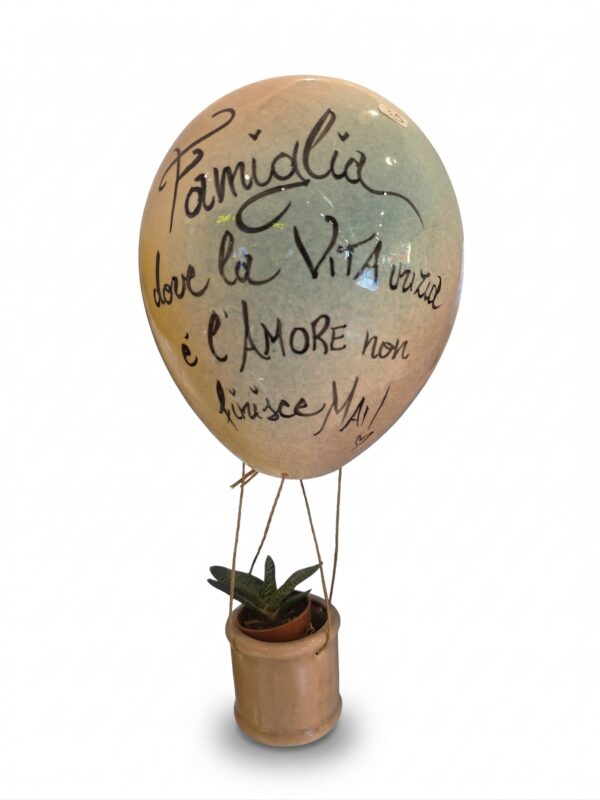 Mongolfiera in Ceramica con Frase Famiglia e Piantina