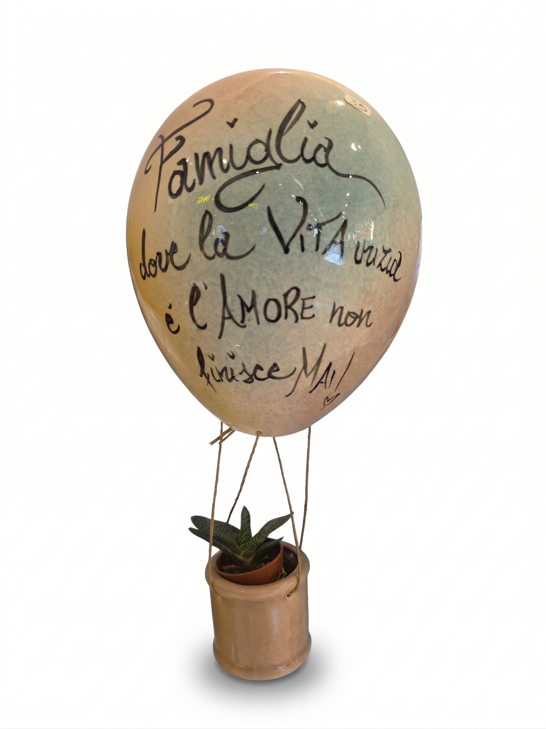 Mongolfiera in Ceramica con Frase Famiglia e Piantina