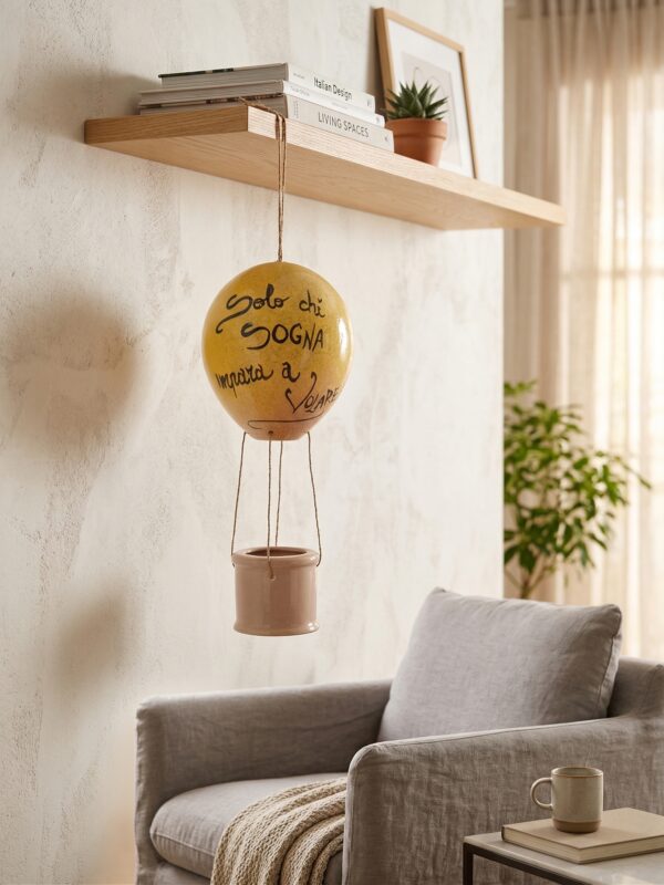 Mongolfiera in Ceramica Gialla con Frase Motivazionale