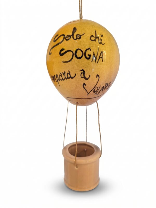 Mongolfiera in Ceramica Gialla con Frase Motivazionale