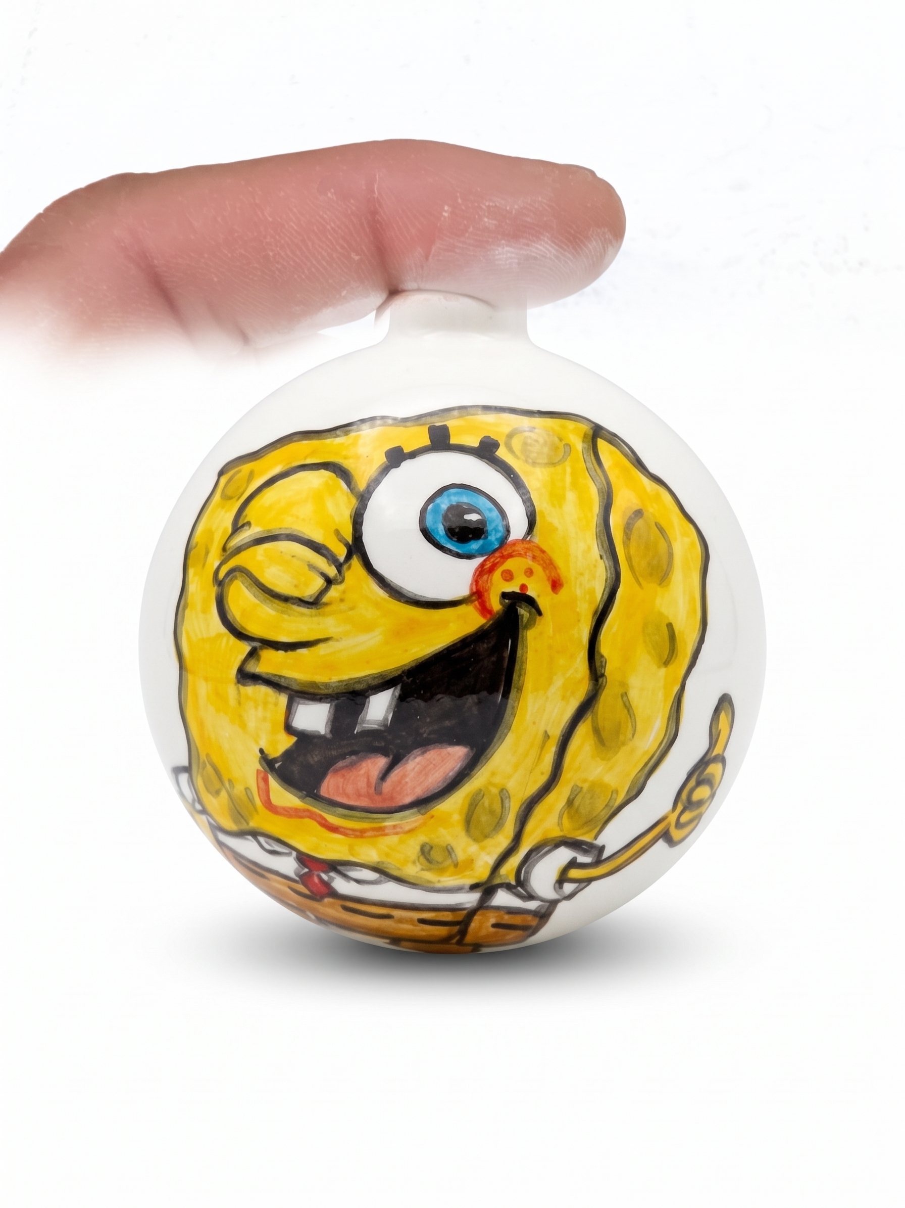 Palla Decorativa in Ceramica con Spugna Gialla Sorridente