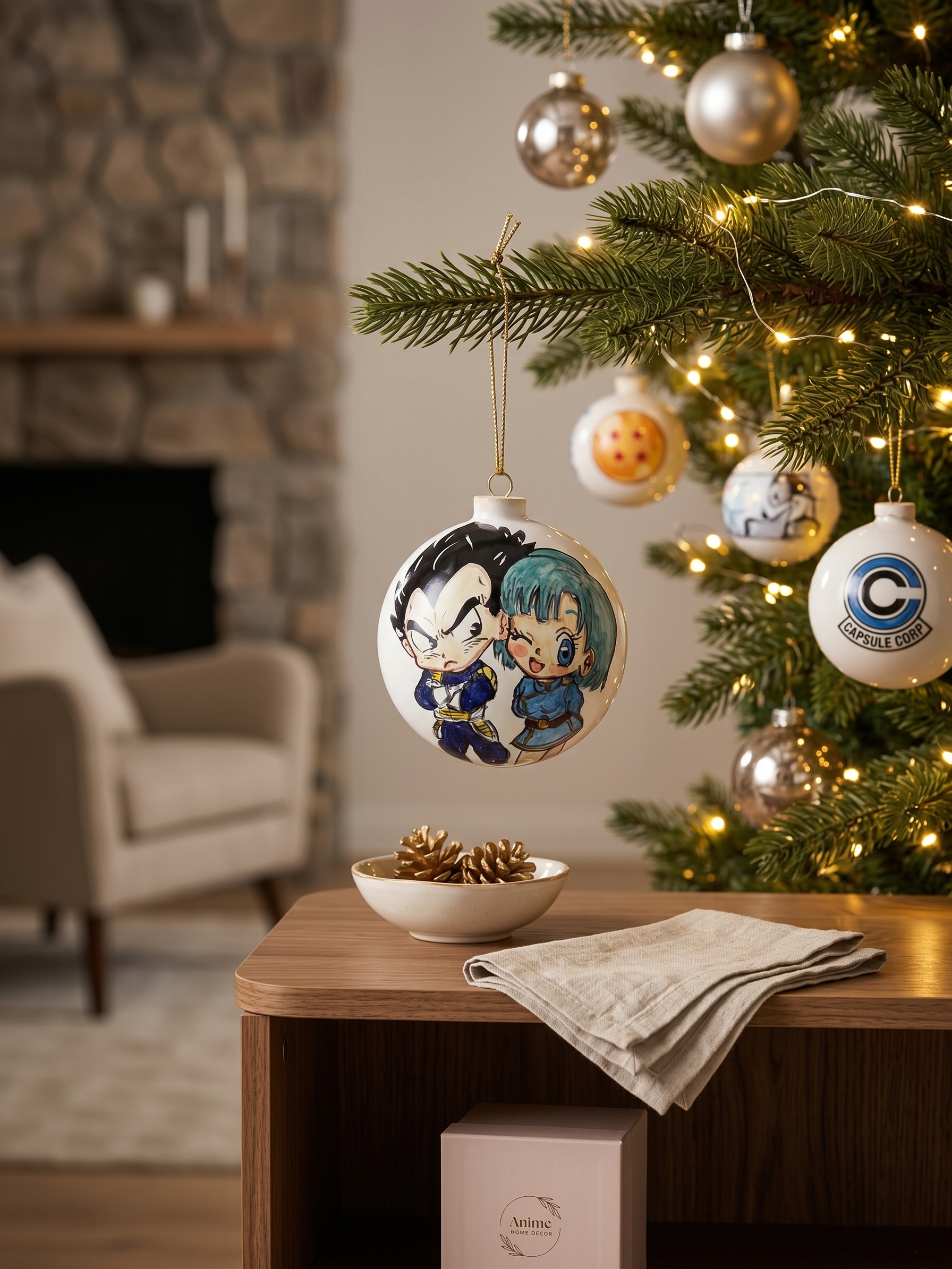 Palla Decorativa in Ceramica con Coppia Manga Dipinta a Mano