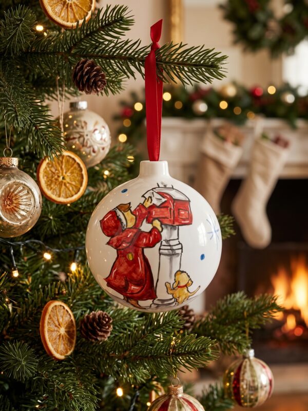 Pallina di Natale in ceramica con bimbo e letterina