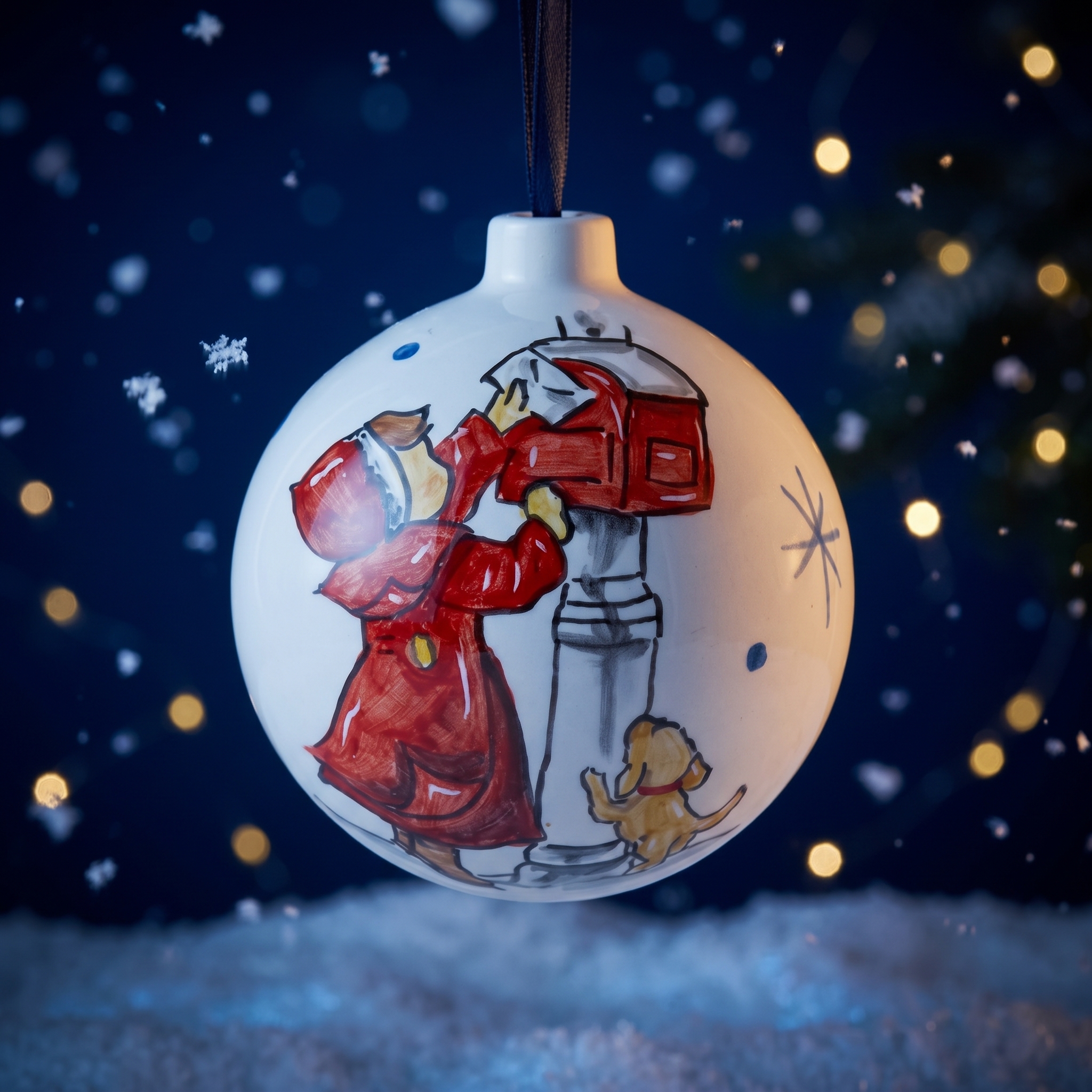 Pallina di Natale in ceramica con bimbo e letterina Pallina di Natale in ceramica con bimbo e letterina