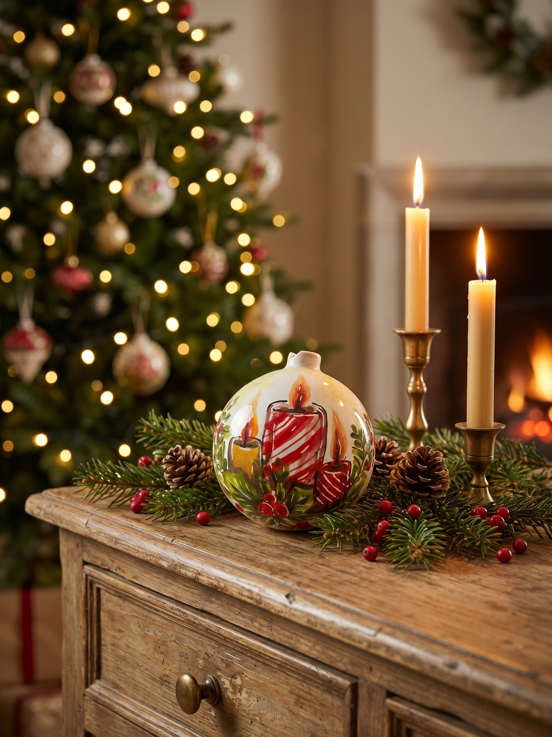 Palla di Natale in ceramica con candele