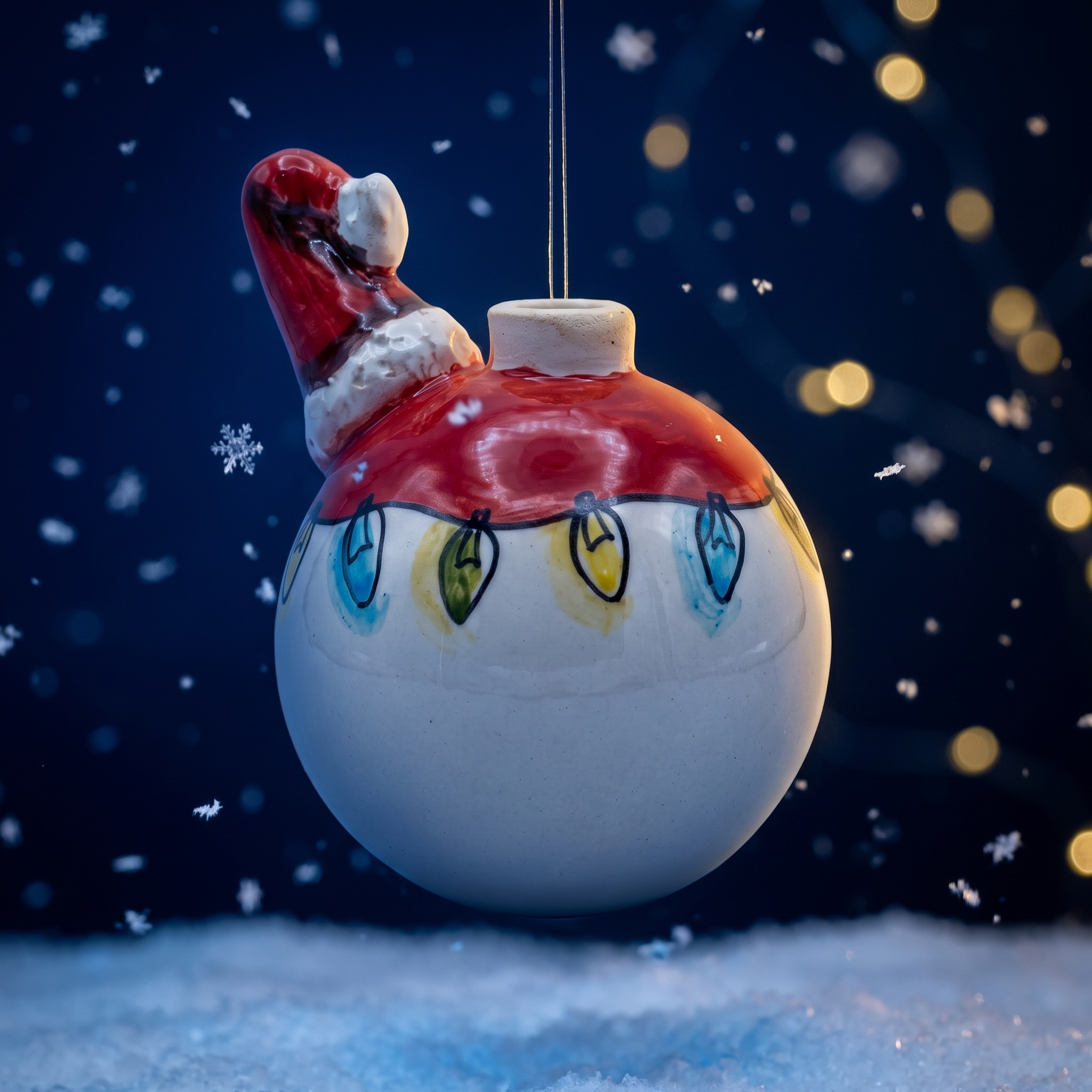 Palla di Natale in ceramica con cappello di Babbo Natale Palla di Natale in ceramica con cappello di Babbo Natale