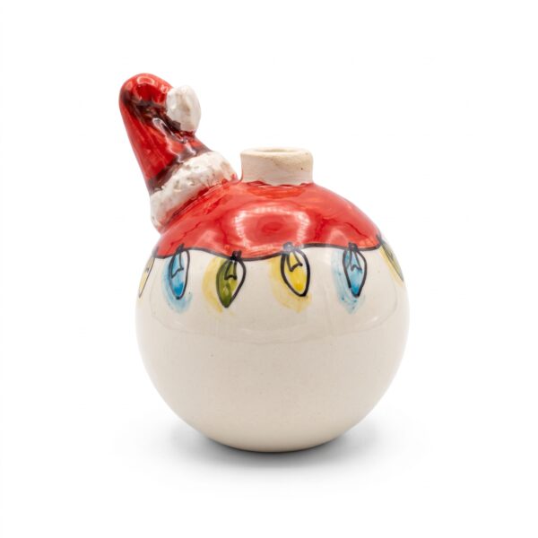 Palla di Natale in ceramica con cappello di Babbo Natale