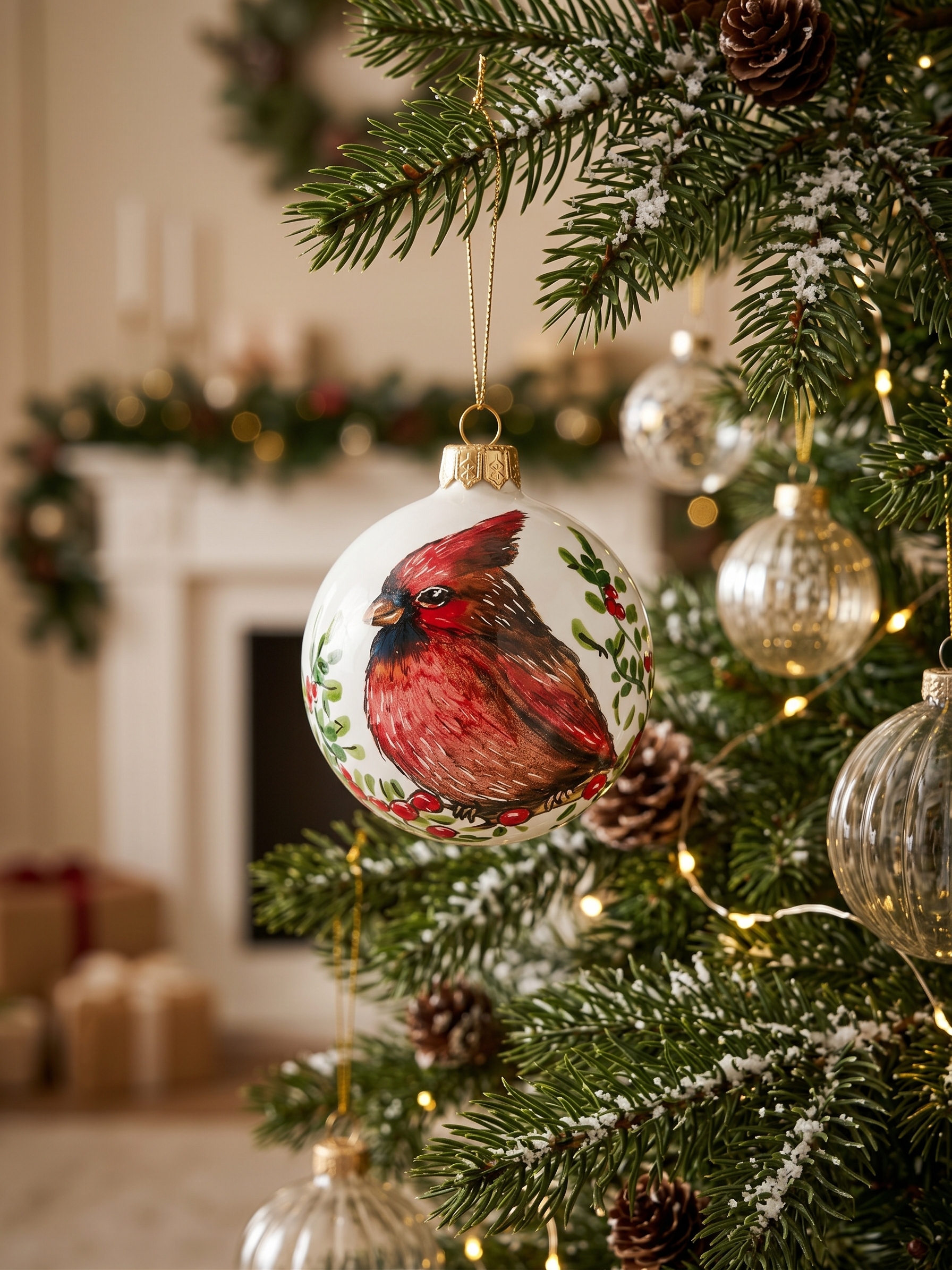 Palla di Natale in ceramica con cardinale rosso Palla di Natale in ceramica con cardinale rosso