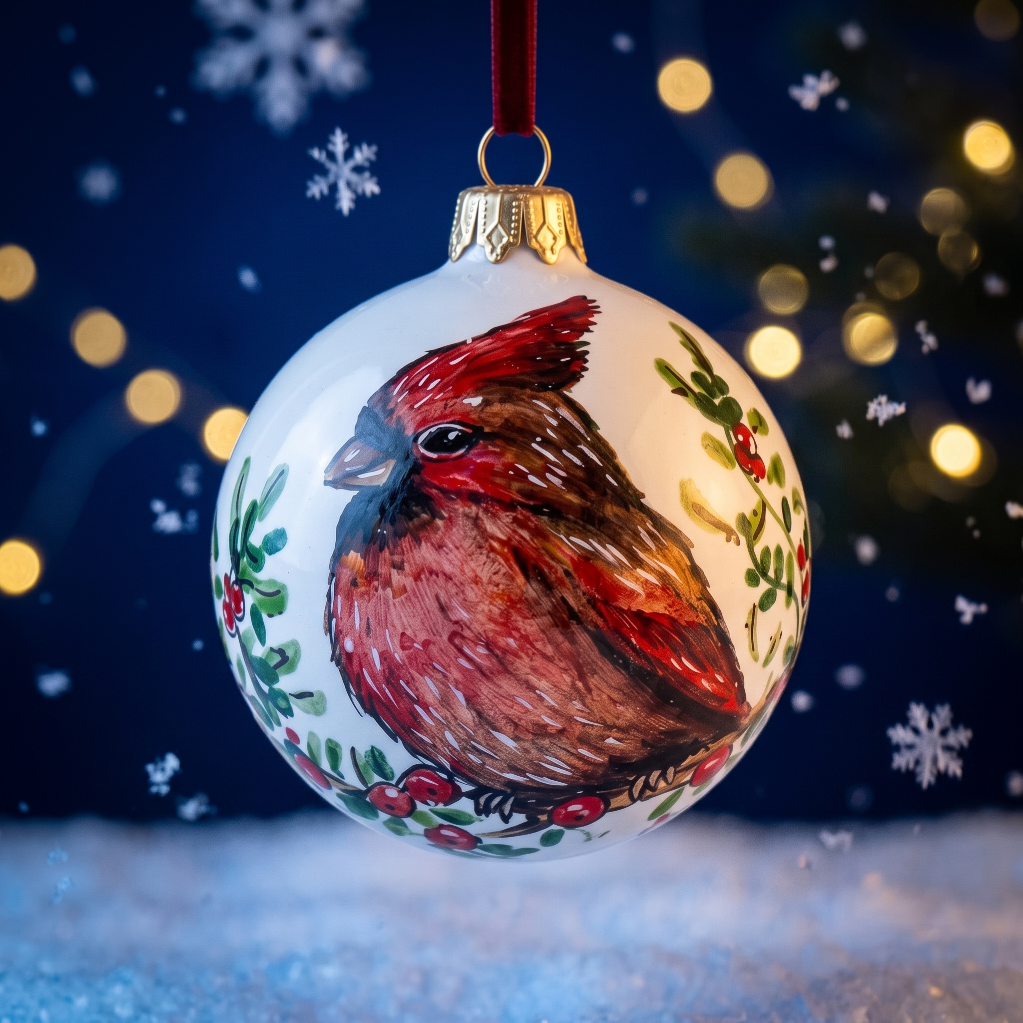 Palla di Natale in ceramica con cardinale rosso Palla di Natale in ceramica con cardinale rosso
