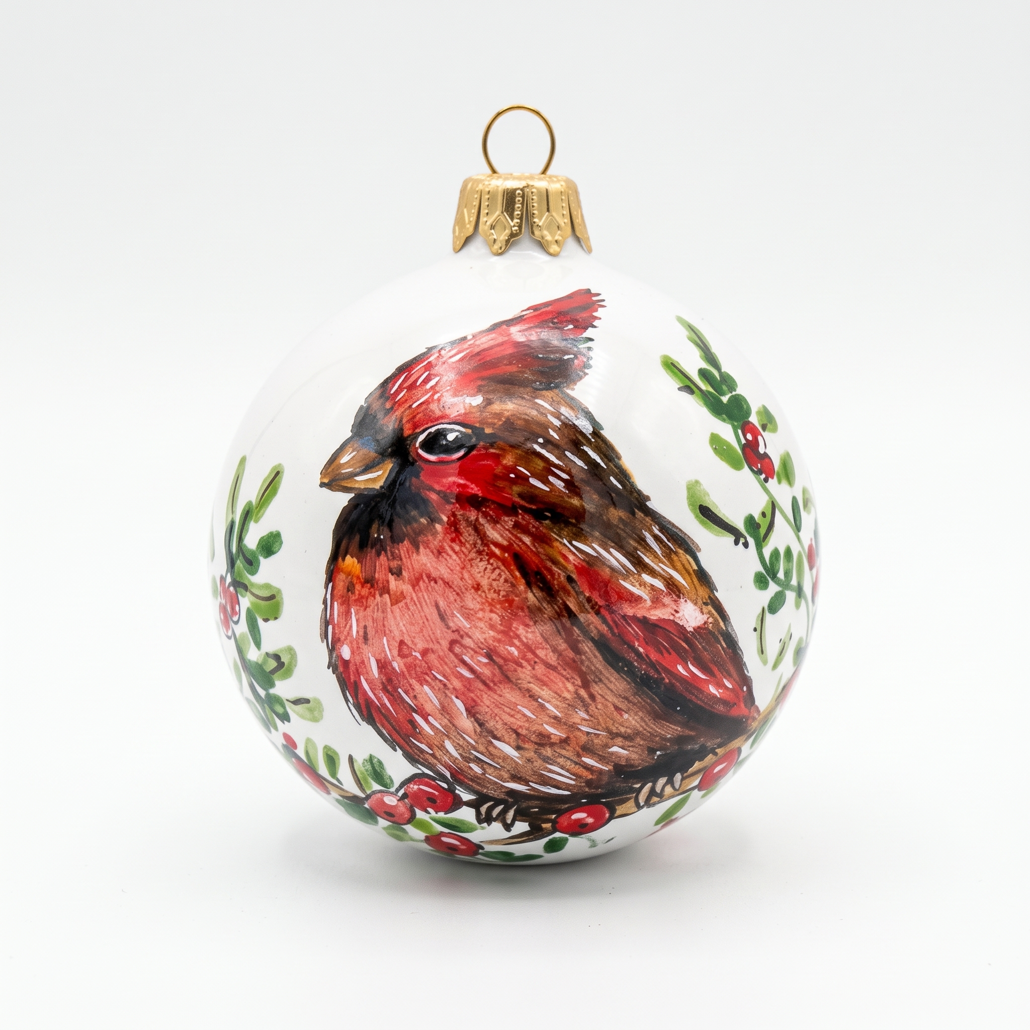 Palla di Natale in ceramica con cardinale rosso Palla di Natale in ceramica con cardinale rosso