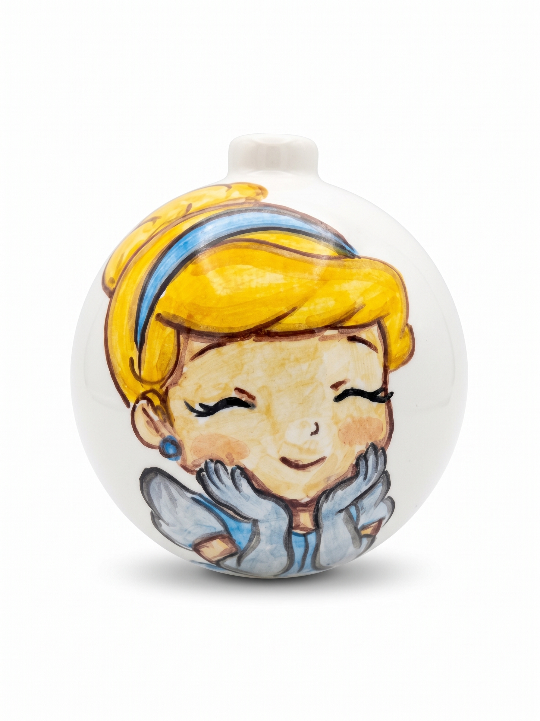Palla di Natale in Ceramica con Principessa in Abito Azzurro