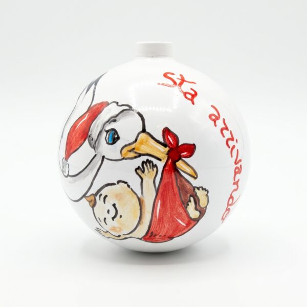 Pallina di Natale in ceramica con cicogna