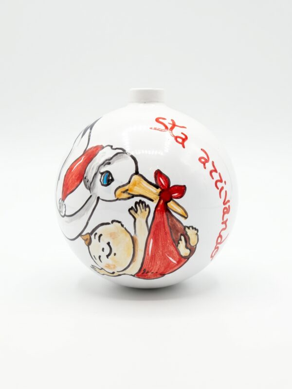 Pallina di Natale in ceramica con cicogna