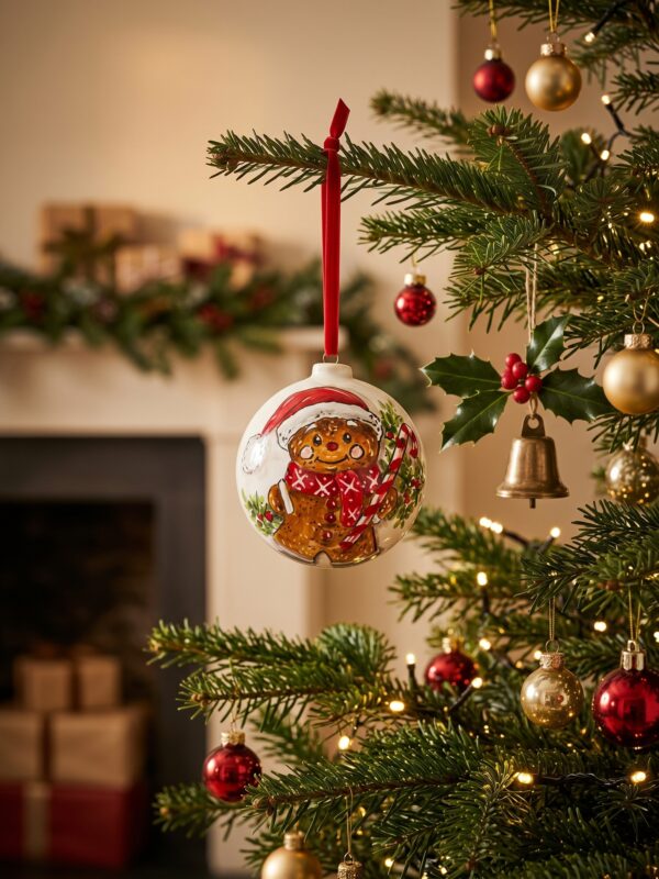 Palla di Natale in ceramica con omino pan di zenzero