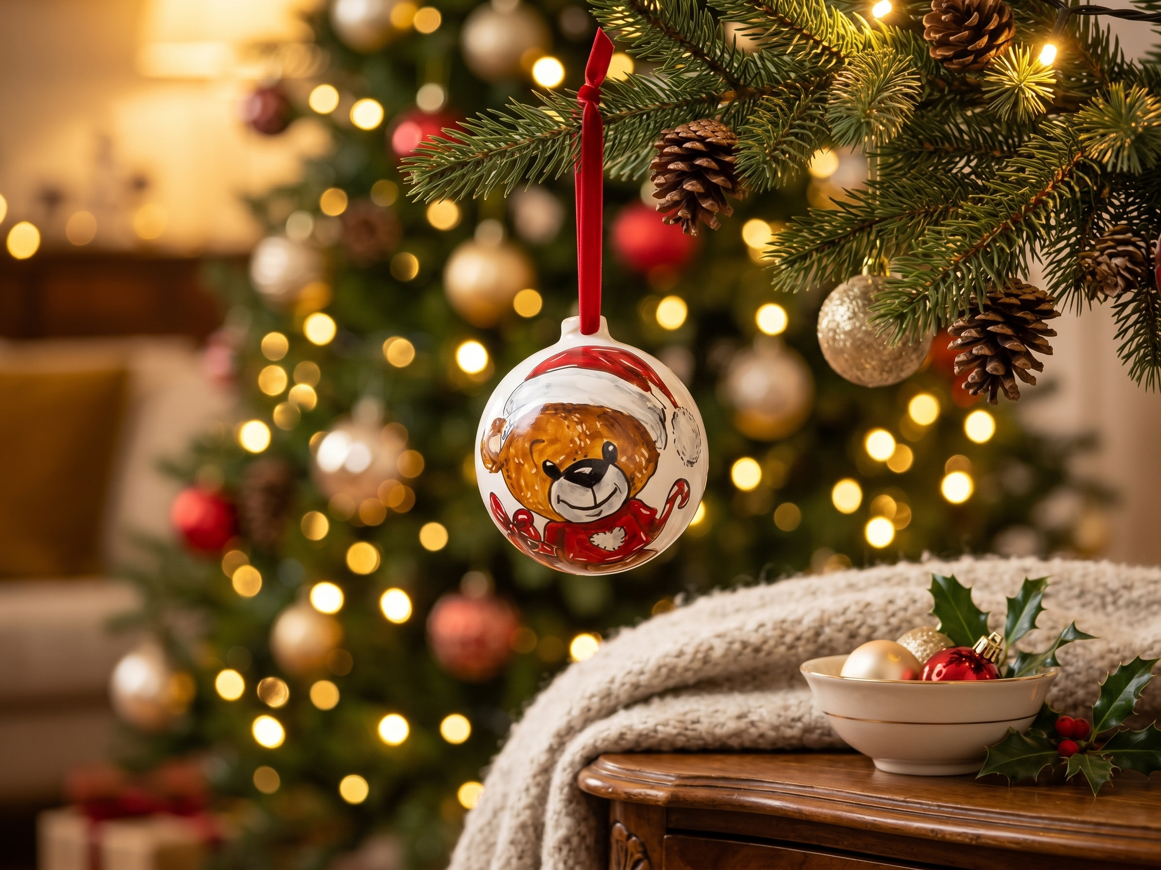 Palla di Natale in ceramica con orsetto