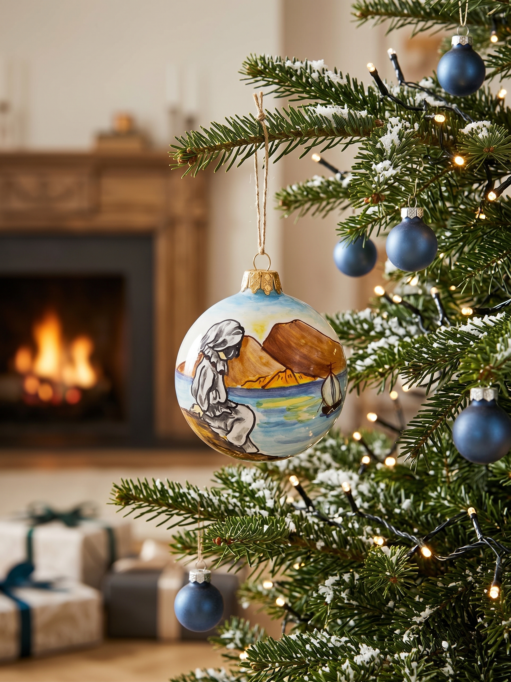 Pallina di Natale in ceramica con paesaggio marino