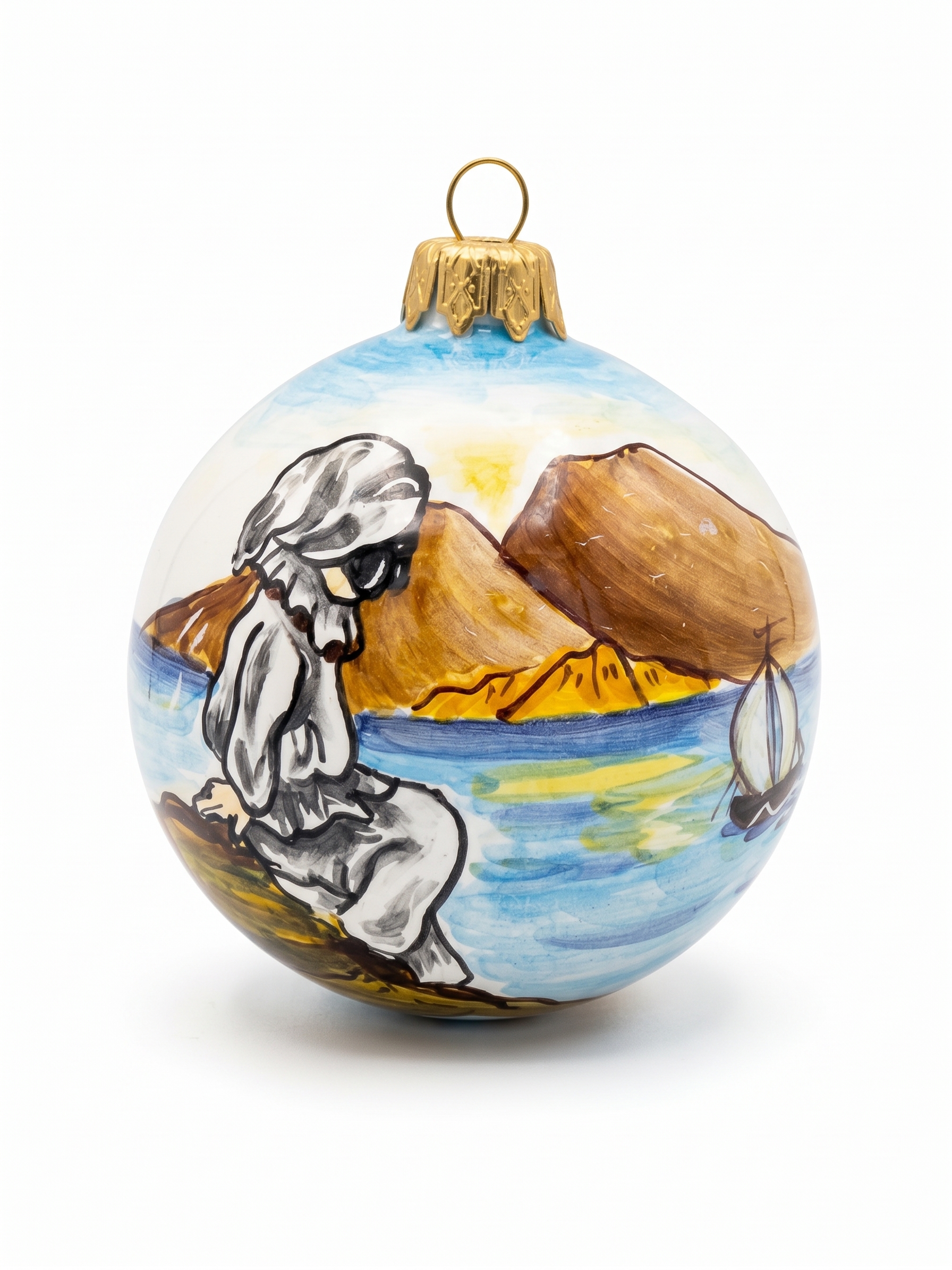 Pallina di Natale in ceramica con paesaggio marino
