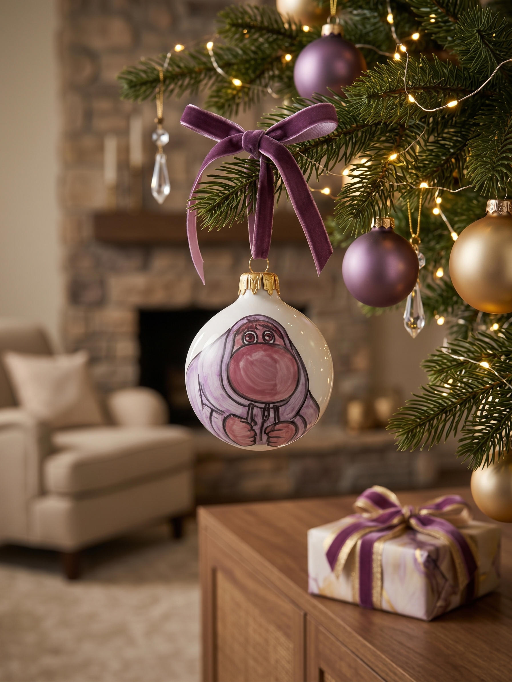 Pallina di Natale in Ceramica con Personaggio Timido