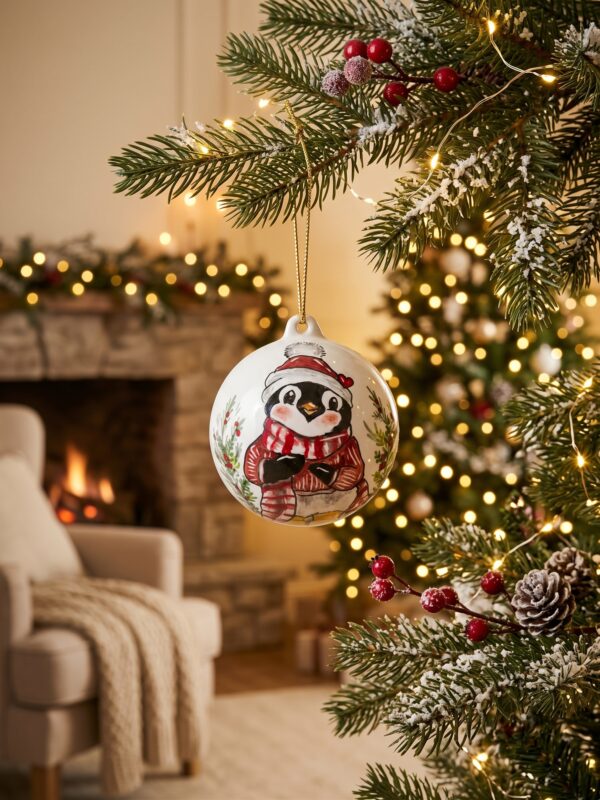 Palla di Natale in ceramica con pinguino