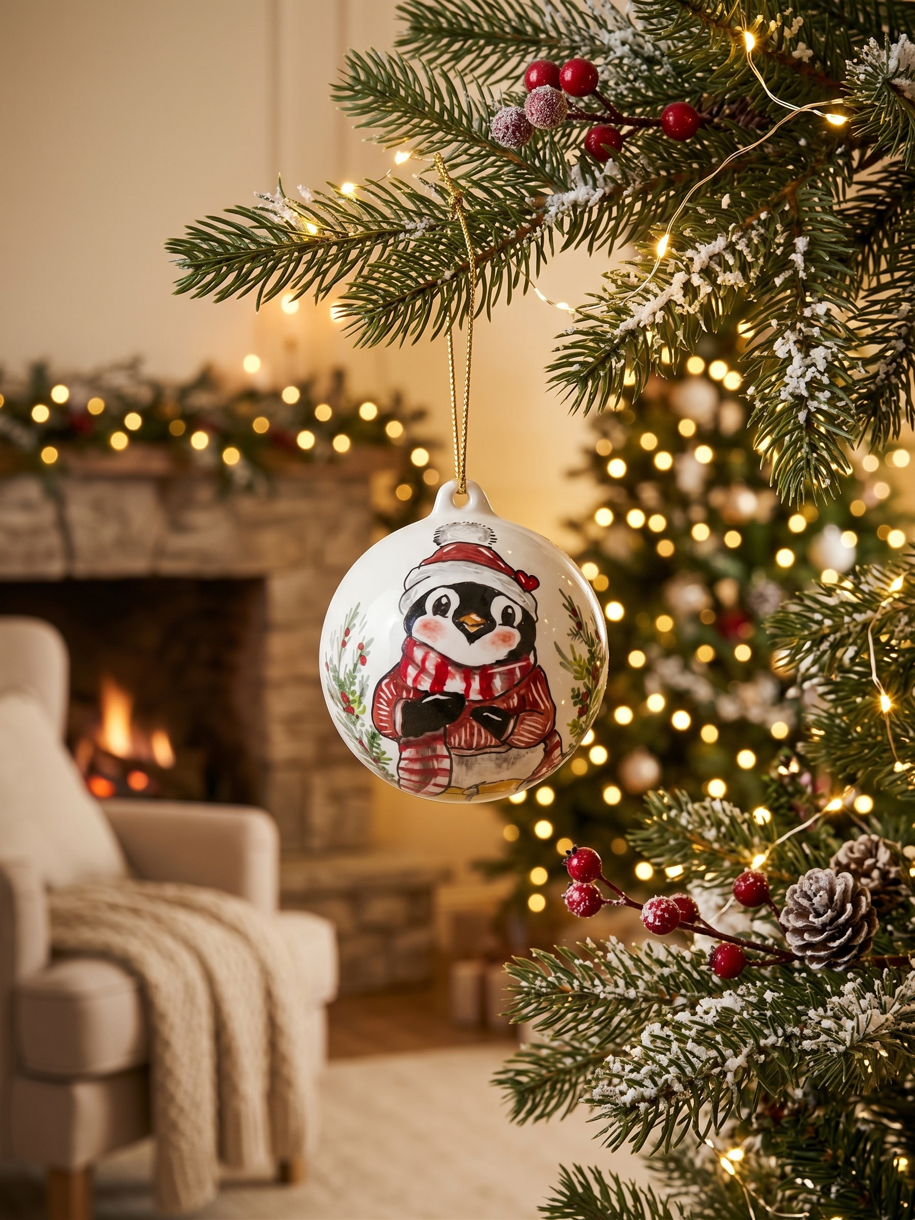 Palla di Natale in ceramica con pinguino