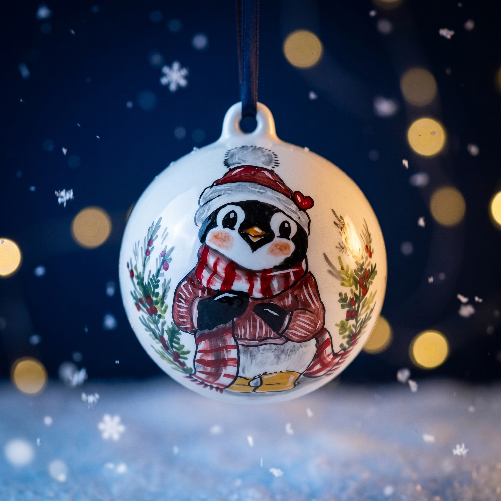 Palla di Natale in ceramica con pinguino Palla di Natale in ceramica con pinguino