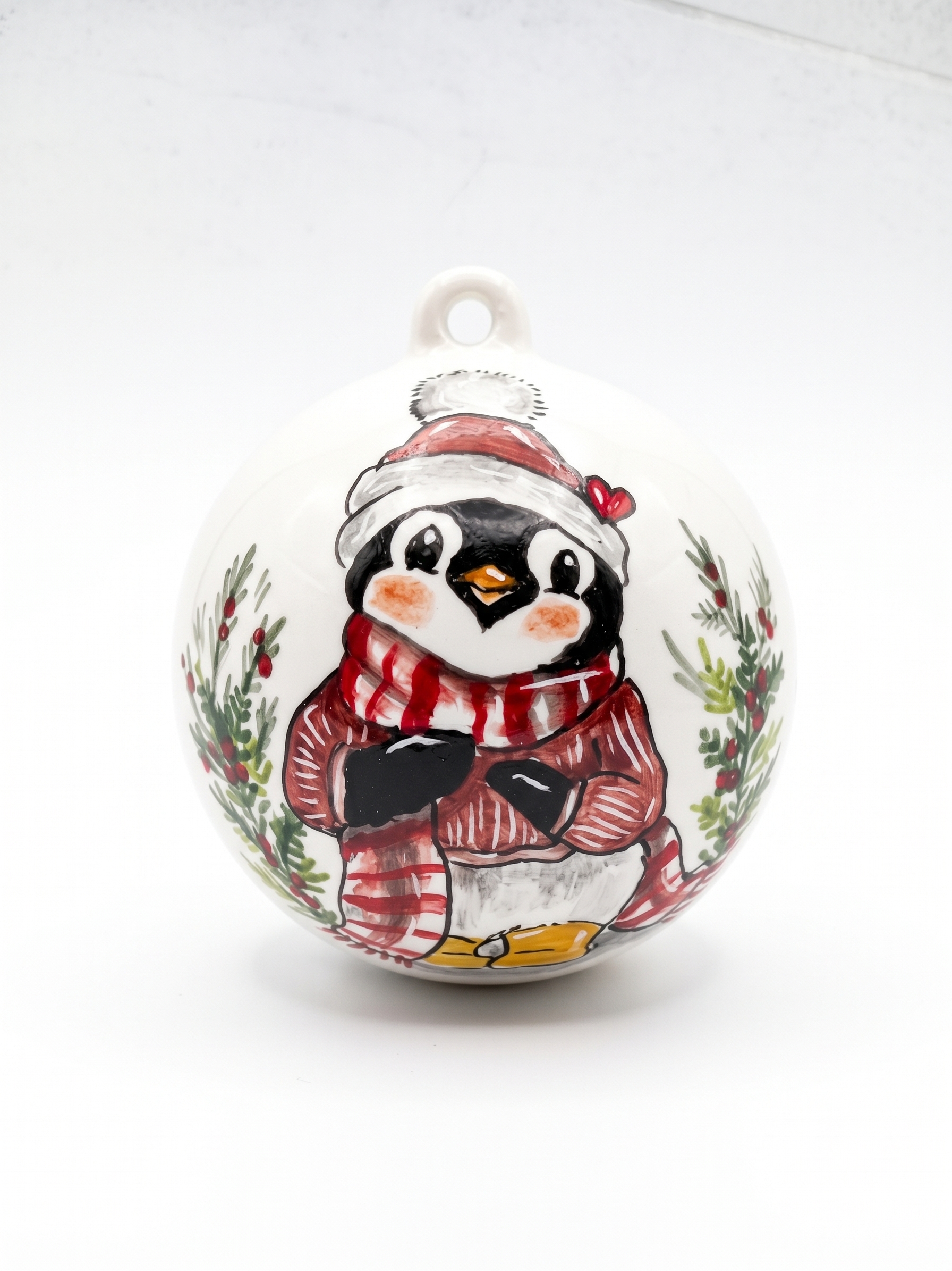 Palla di Natale in ceramica con pinguino